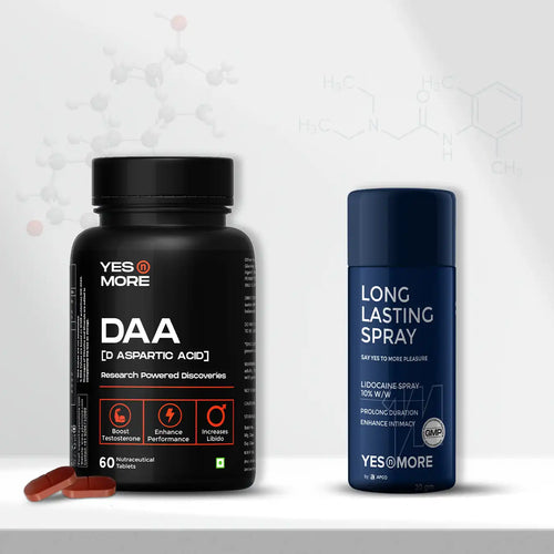 Yesnmore Power Play Combo with D-Aspartic Acid supplement and long lasting delay spray for men’s performance and stamina