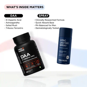 Yesnmore Power Play Combo with D-Aspartic Acid supplement and long lasting delay spray for men’s performance and stamina